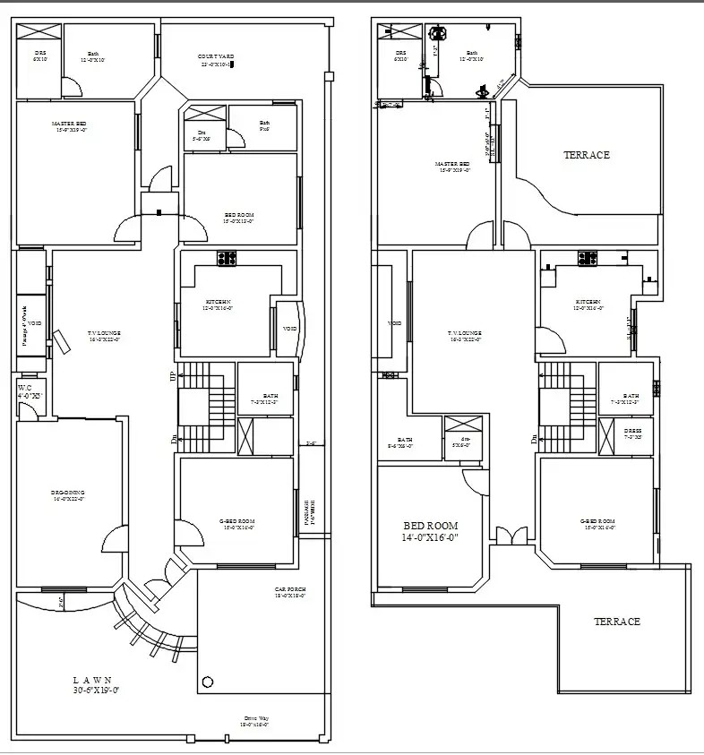 Two story house floor layout plan design in detail AutoCAD 2D drawing, CAD file, dwg file